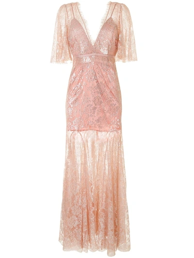 Alice Mccall Embroidered Metallic-thread Maxi Dress In Pink