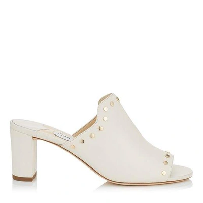 Jimmy Choo Myla 65 White Nappa Leather Mules With Gold Studs In White/gold