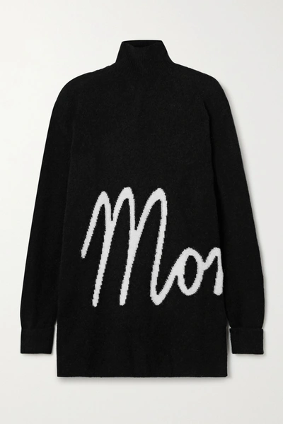 Moncler Oversized Intarsia Knitted Turtleneck Sweater In Black