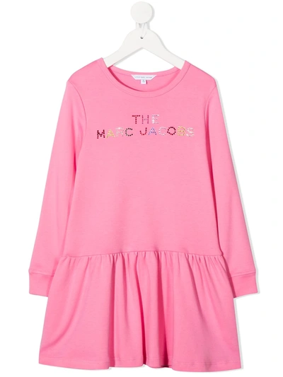 Little Marc Jacobs Kids' Logo Embellished Shift Dress In Pink