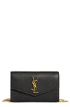 Saint Laurent Uptown Pebbled Calfskin Leather Wallet On A Chain In Nero