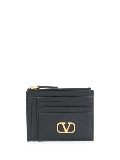 Valentino Garavani Vlogo Leather Cardholder In Black