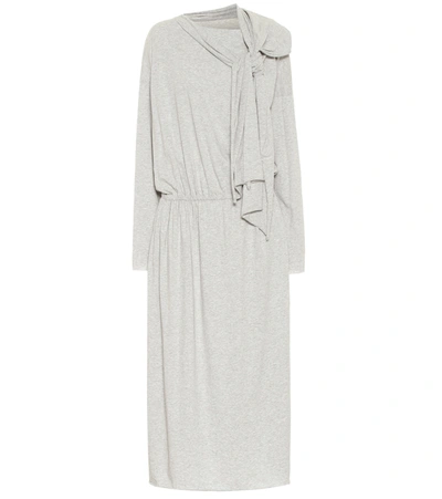 Mm6 Maison Margiela Bow-embellished Cotton-jersey Midi Dress In Grey