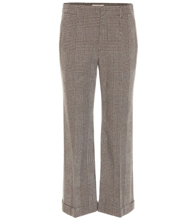 Saint Laurent Checked Cropped Straight Pants In Brown