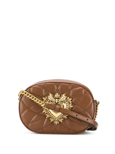 Dolce & Gabbana Devotion Camera Bag In Matelassé Nappa Leather In Brown