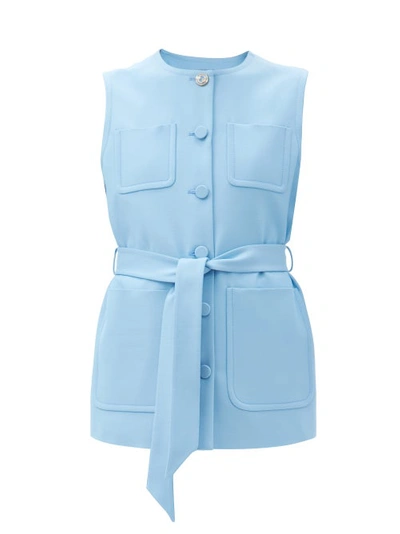 Gucci Sleeveless Belted Silk-blend Jacket In Blue