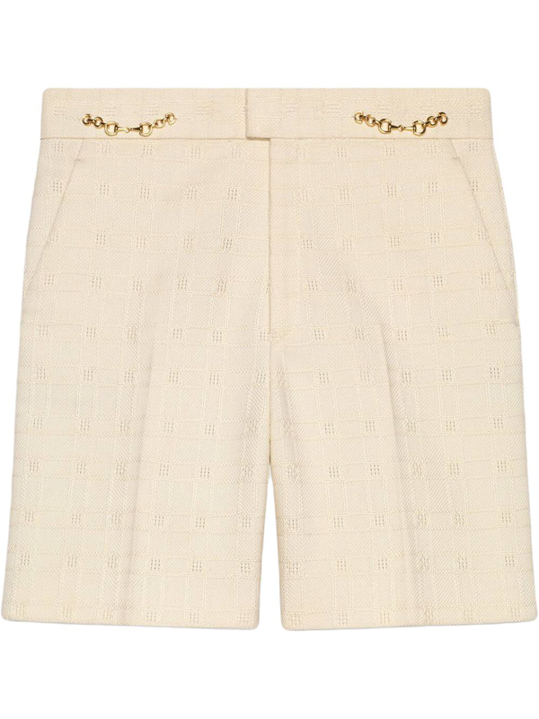 Gucci Horsebit-embellished Cotton-blend Tweed Shorts In Off-white | ModeSens
