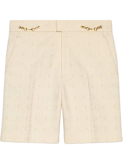 Gucci Horsebit-embellished Cotton-blend Tweed Shorts In Off-white