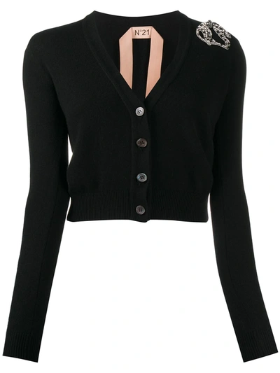 N°21 Crystal-brooch Cashmere Cardigan In Black