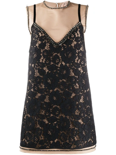 N°21 Lace-overlay Crystal-embellished Mini Dress In Black