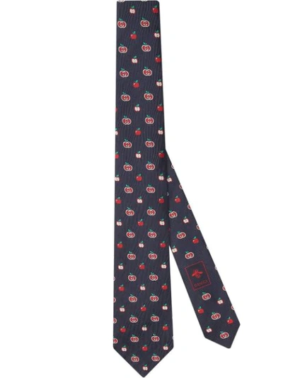 Gucci Gg Apple-jacquard Silk-twill Tie In Navy