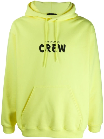 Balenciaga Crew-print Cotton-jersey Hooded Sweatshirt In Yellow