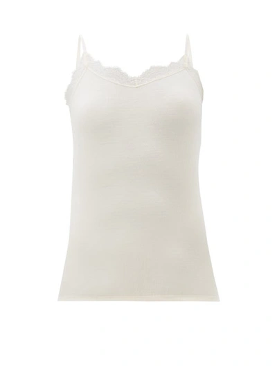 Hanro Lace-trimmed Rib-knitted Wool-blend Cami Top In White