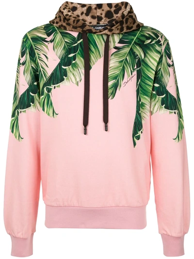 Dolce & Gabbana Jersey Hoodie With Banana Leaf Print In Pink