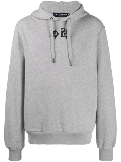 Dolce & Gabbana Jersey Hoodie With Dg Print And Patch In Grey
