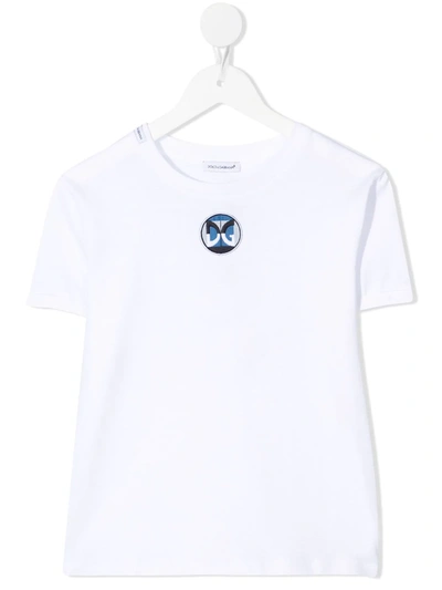 Dolce & Gabbana Kids' Cotton T-shirt With Dg Patch In White