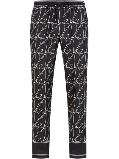Dolce & Gabbana Silk Pajama Pants With All-over Dg Print In Multicolor