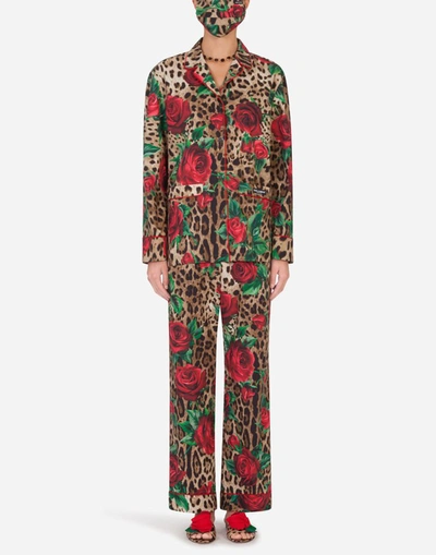 Dolce & Gabbana Rose-print Pajama Set With Matching Face Mask In Leo Print