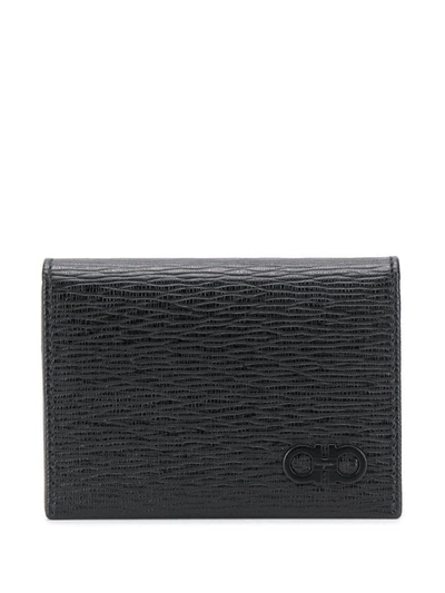 Ferragamo Gancini Textured Leather Card Holder In Black