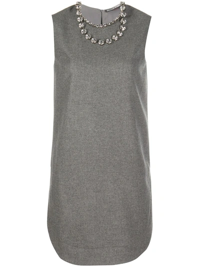 Ermanno Scervino Rhinestone Embellished Stretch Wool Dress In Grey