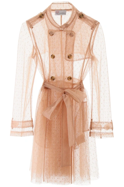 Red Valentino Plumetis Trench Coat In Beige