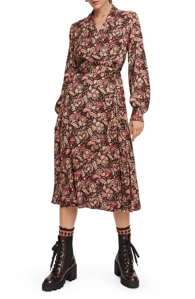 Scotch & Soda Floral Print Belted Midi Wrap Dress In Combo A