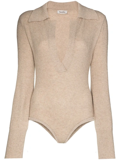 Nanushka Azha Ribbed-knit Bodysuit In Beige