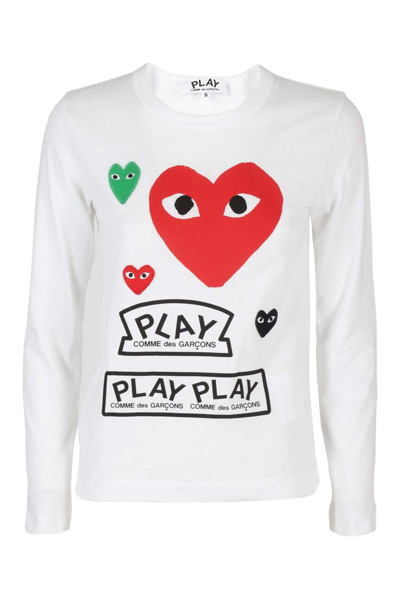 Comme Des Garçons Play Comme Des Garcons Play T-shirt With Logo And Hearts Print In White