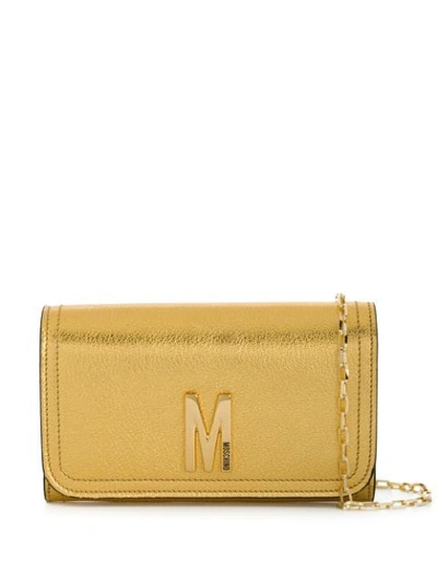 Moschino M Logo Purse With Chain Detachable Strap In Gold