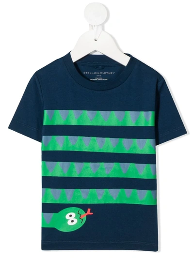 Stella Mccartney Babies' Snake Stripes Crew-neck T-shirt In Blue