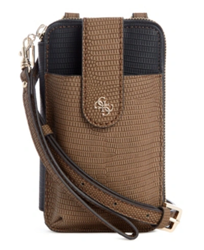 Guess Lyndi Chat-n-go Phone Crossbody In Chestnut Multi