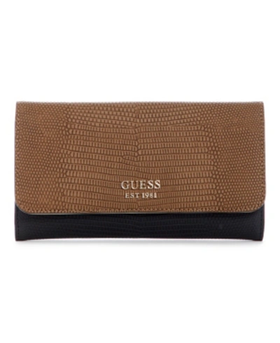 Guess Lyndi Slim Clutch Wallet In Chestnut Multi