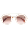 Gucci 47mm Round Sunglasses - Cream/ Brown