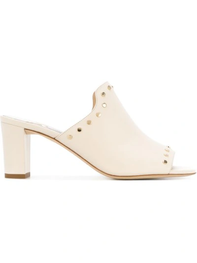 Jimmy Choo Myla 35 White Nappa Leather Mules With Gold Studs In White/gold