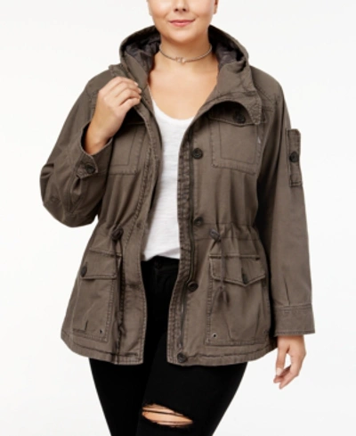Levi's Trendy Plus Size Cotton Hood Utility Jacket In Grey