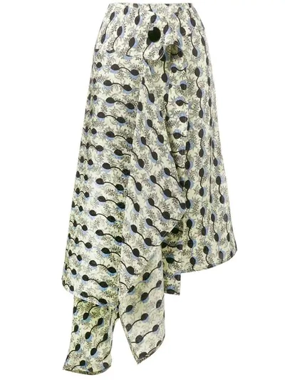 Marni Garland-print Asymmetric Jacquard-silk Skirt In Black