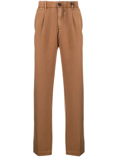 Myths Straight Leg Pleated Detail Trousers In Brown