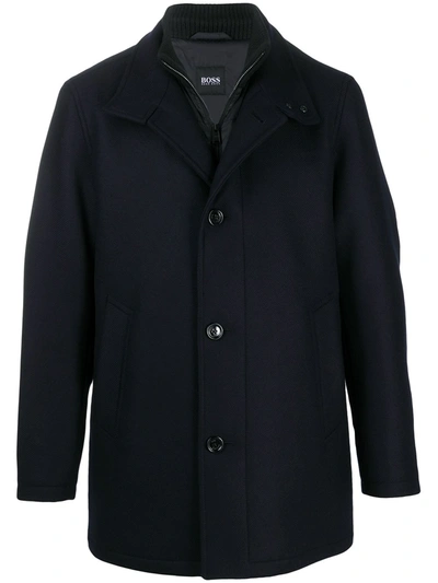 Hugo Boss Layered Single-breasted Coat In Blue