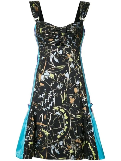 Peter Pilotto Contrast-panel Embroidered-jacquard Mini Dress In Dark Blue