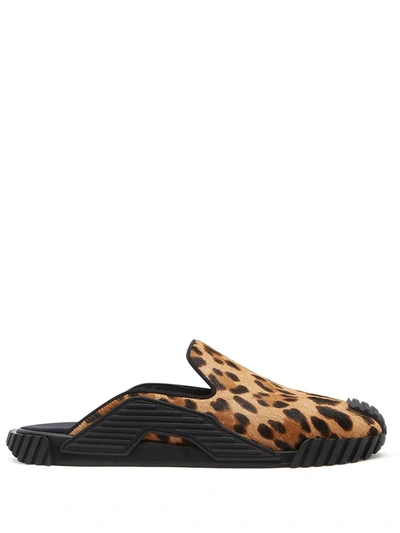 Dolce & Gabbana Leopard Print Ns1 Slippers With Pony Hair Effect In Animal Print
