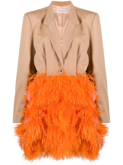 Natasha Zinko Long-sleeve Feather Coat In Brown