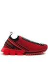 Dolce & Gabbana Sorrento Embellished Logo Slip-on Knit Sneakers In Red