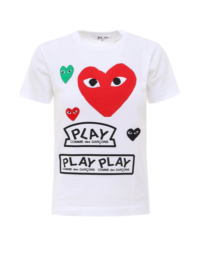 Comme Des Garçons Play Short-sleeved Heart Print T-shirt In White