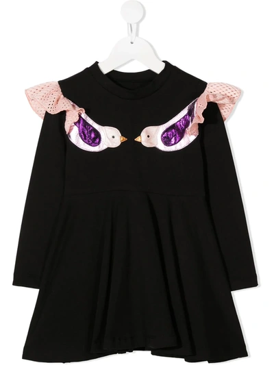 Wauw Capow Kids' Dominika Bird-embellished Dress In Black