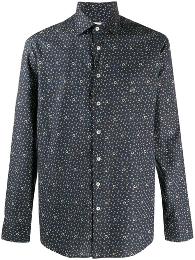 Etro Long-sleeved Horseshoe Print Shirt In Blue