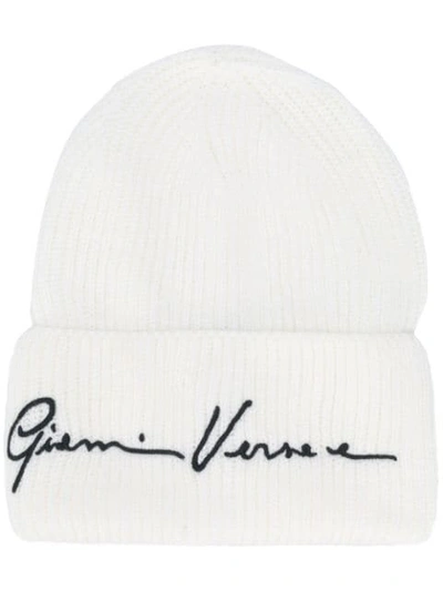 Versace Gv Signature Beanie In White