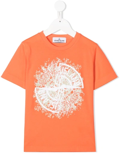Stone Island Junior Kids' Logo-print Cotton T-shirt In Orange