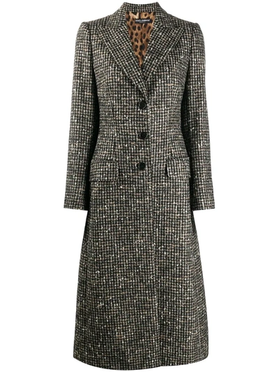 Dolce & Gabbana Long Tailored Coat With Houndstooth Pattern In Black