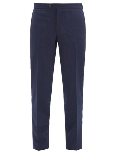 Thom Sweeney Press-creased Wool-blend Tapered Suit Trousers In Blue