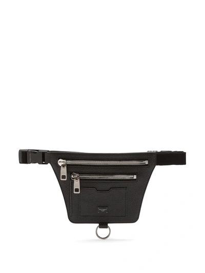 Dolce & Gabbana Palermo Belt Bag In Hammered Calfskin With Branded Plate In Black